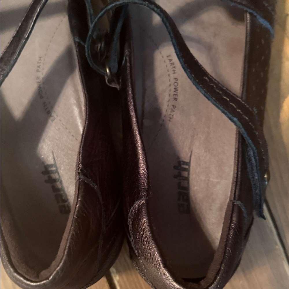 Earth Brown Leather Cross-Strap Ballet Flats - Picture 4 of 7
